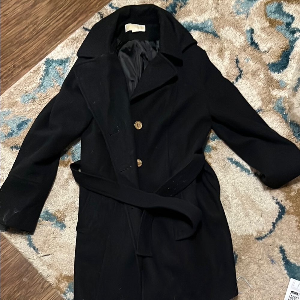 Micheal Kors Wool Black Trench Coat with Belt